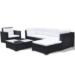 POLY RATTAN GARDEN SOFA SET (17 PCS) - BLACK - Loungeout
