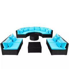 POLY RATTAN GARDEN SOFA SET WITH SUN LOUNGERS - BLUE - Loungeout
