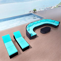 POLY RATTAN GARDEN SOFA SET WITH SUN LOUNGERS - BLUE - Loungeout