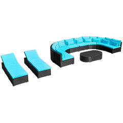 POLY RATTAN GARDEN SOFA SET WITH SUN LOUNGERS - BLUE - Loungeout
