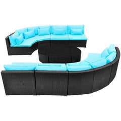 POLY RATTAN GARDEN SOFA SET WITH SUN LOUNGERS - BLUE - Loungeout