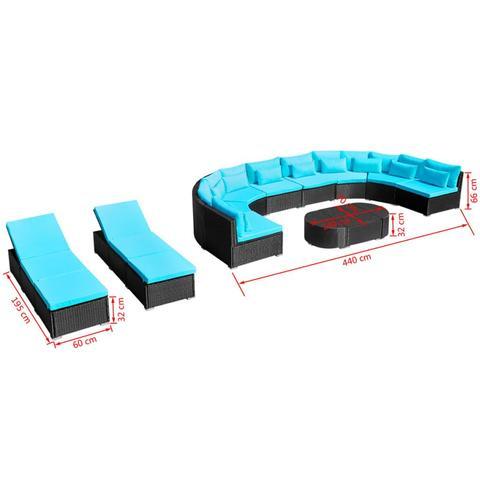 POLY RATTAN GARDEN SOFA SET WITH SUN LOUNGERS - BLUE - Loungeout