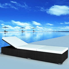 POLY RATTAN SUN LOUNGER 195 X 60 X 31 CM - BLACK - Loungeout