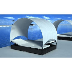 RATTAN DOUBLE LOUNGE BED WITH UMBRELLA - BLACK - Loungeout