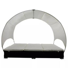RATTAN DOUBLE LOUNGE BED WITH UMBRELLA - BLACK