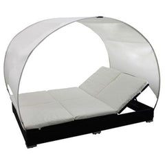 RATTAN DOUBLE LOUNGE BED WITH UMBRELLA - BLACK