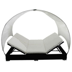 RATTAN DOUBLE LOUNGE BED WITH UMBRELLA - BLACK