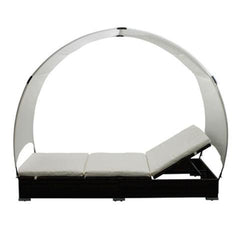 BROWN RATTAN LOUNGE BED WITH UMBRELLA - Loungeout