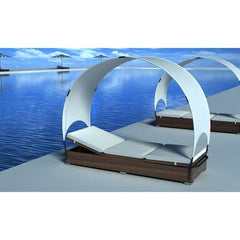 BROWN RATTAN LOUNGE BED WITH UMBRELLA - Loungeout