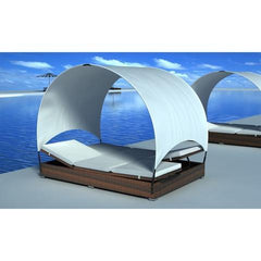 RATTAN LOUNGE BED WITH UMBRELLA - BROWN