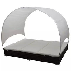 RATTAN LOUNGE BED WITH UMBRELLA - BROWN