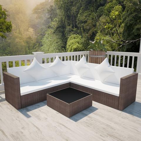 RATTAN POLY LOUNGE SET - BLACK & BROWN