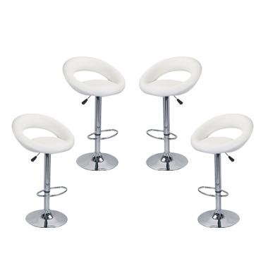 4x White PU Leather Circular Kitchen Bar Stools