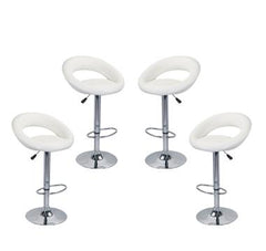 4x White PU Leather Circular Kitchen Bar Stools