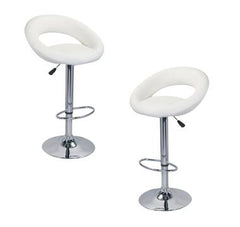 4x White PU Leather Circular Kitchen Bar Stools