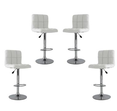 4x White PU Leather Full Grid Kitchen Bar Stools