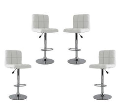 4x White PU Leather Full Grid Kitchen Bar Stools
