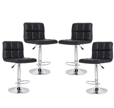 4x Black PU Leather Full Grid Kitchen Bar Stools