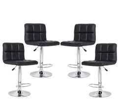 4x Black PU Leather Full Grid Kitchen Bar Stools