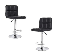 4x Black PU Leather Full Grid Kitchen Bar Stools