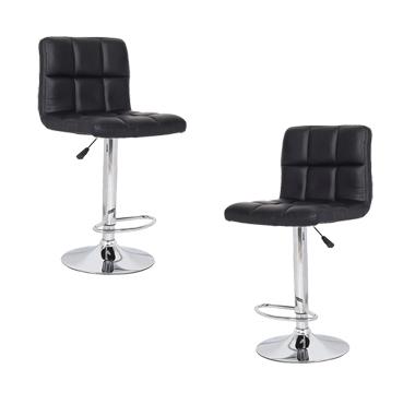 2x Black PU Leather Full Grid Kitchen Bar Stools